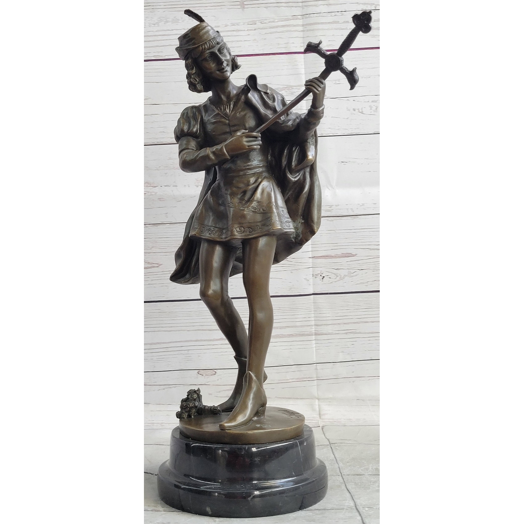 Credo Knight Warrior Bronze Statue Sculpture Statue Art Deco Marble Base By Fagel