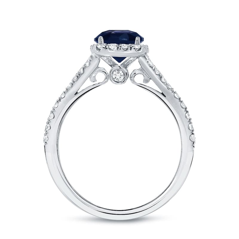 Auriya 14k Gold 1 carat Cushion Cut Blue Sapphire and 1/2ctw Halo Diamond Engagement Ring