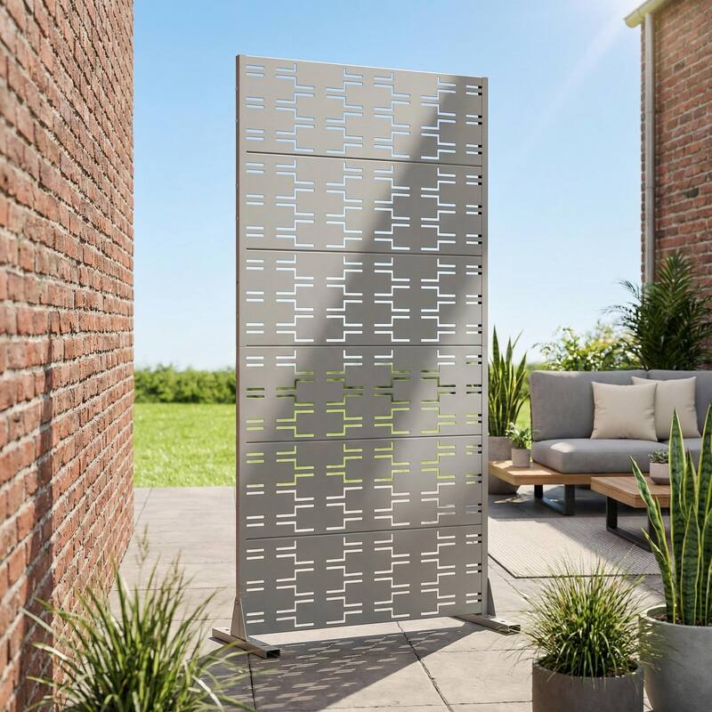 72" H×47"W Dovelina Black Outdoor Freestanding Metal Privacy Screen Decorative Garden Fence