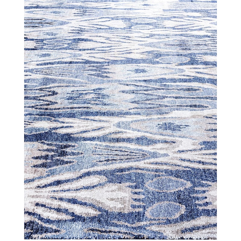 Modern One-of-a-Kind Handmade Area Rug, Blue - 8' 1" x 10' 1"