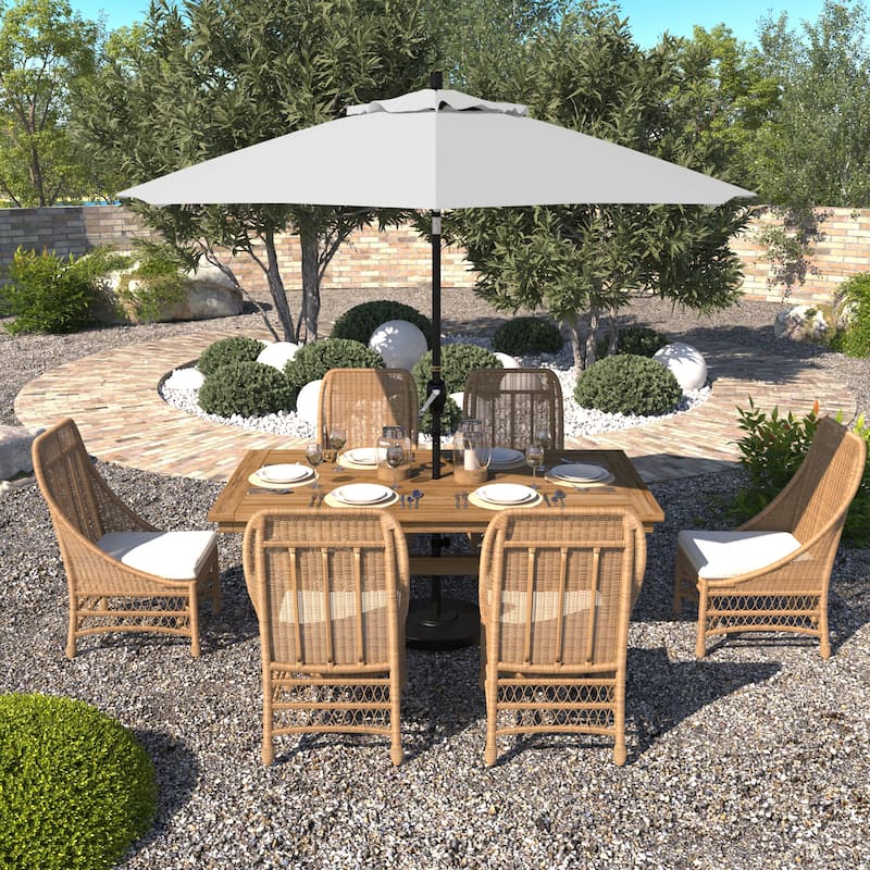 California Umbrella 9-foot Round Crank Lift, Push ButtonTilt, Black Frame Finish, Aluminum Patio Umbrella with Sunbrella Fabric - Natural
