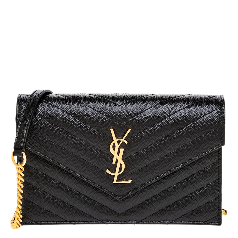Saint Laurent Cassandre Envelope Chain Wallet - Black