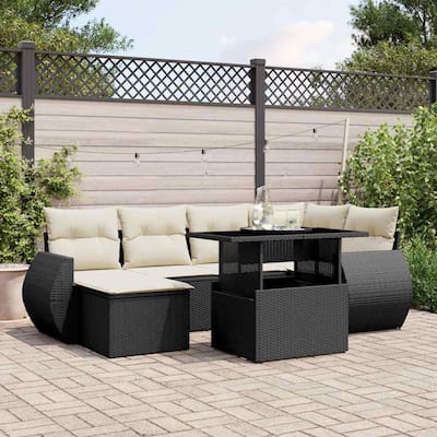 vidaXL Patio Sofa Set with Cushions Outdoor Furniture 7 Piece Poly Rattan