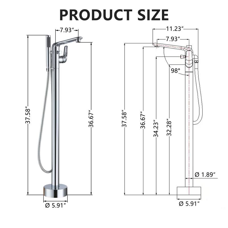 Bathtub Faucet Floor Mounted Free Standing Tub Filler W/Handheld
