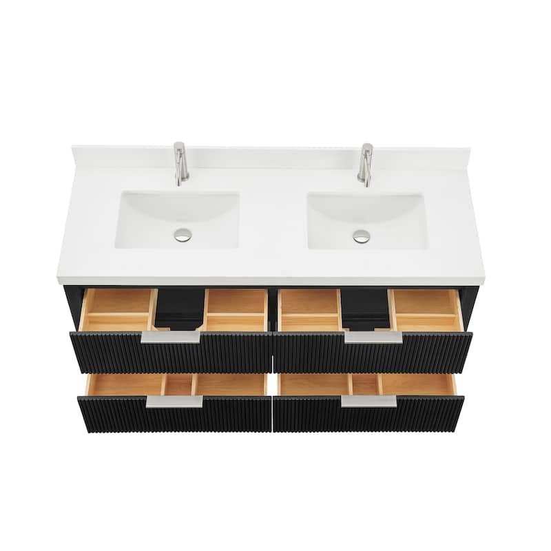 Barcelona Floating Bath Vanity with Quartz Stone Top without Mirror
