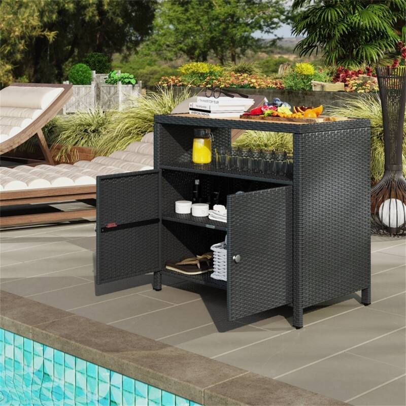 Shoe Storage Cabinet for Patio, Deck, or Poolside with Shelf - 35.4" W x 20.9" D x 33.9" H