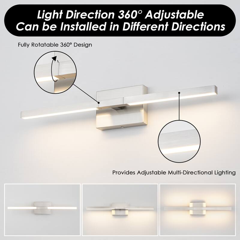 23.6" W Modern Matte Black/Stained Nickel 3000K Dimmable LED Bathroom Vanity Wall Light