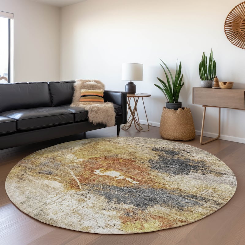 Machine Washable Indoor/ Outdoor Abstract Contemporary Chantille Rug - Taupe - 8' x 8'