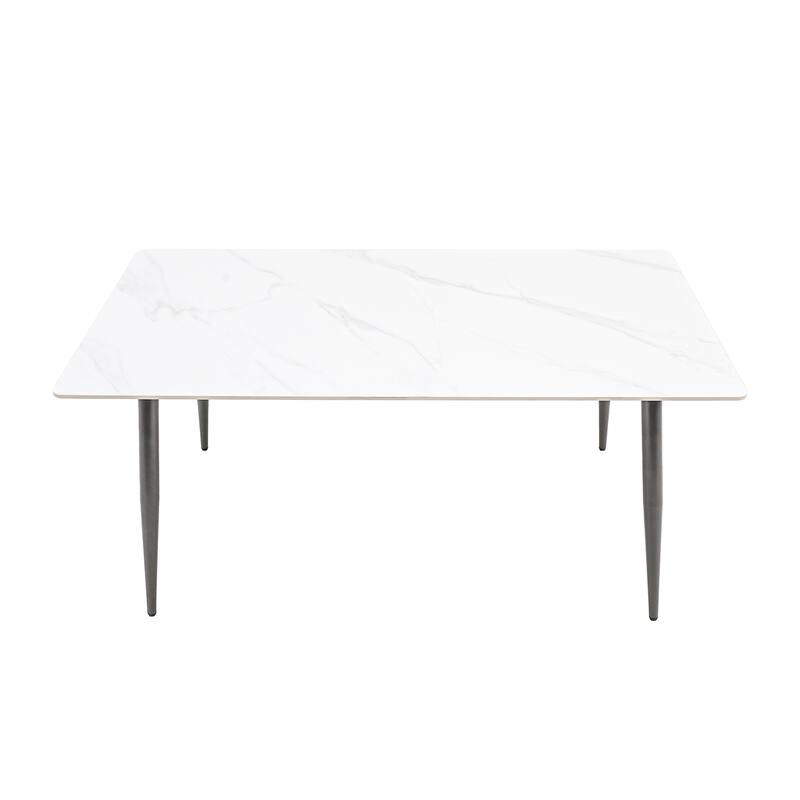 55" Rectangular White Kitchen Dining Room Table with Marble Tabletop and Metal Legs for 4 People