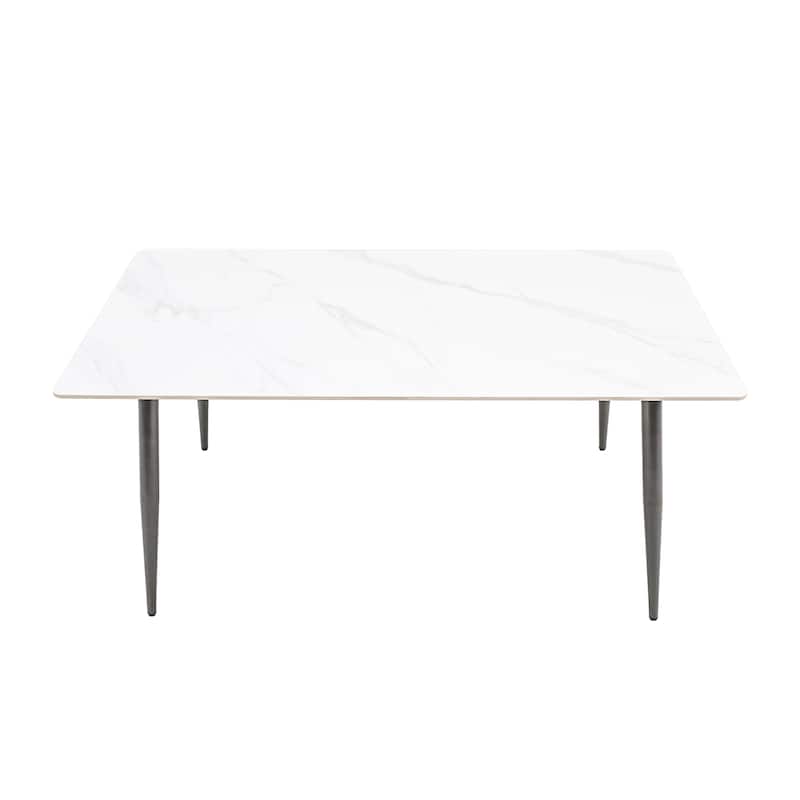 63" Rectangle Modern Kitchen Table with Sintered Stone Dining Table Top and Metal Legs