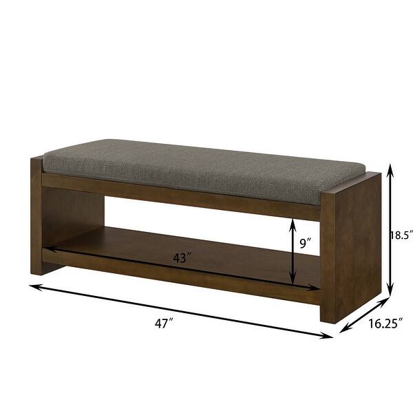 dimension image slide 1 of 3, 47" Accent Bench with Lower Shelf Shoe Rack, Padded Seating Bench, Bed End Bench with Storage, Removable Cushion