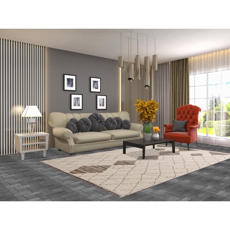 All-Over Trellis Moroccan Oriental Area Rug Hand-Knotted Wool Carpet - 5'11"x 9'5"