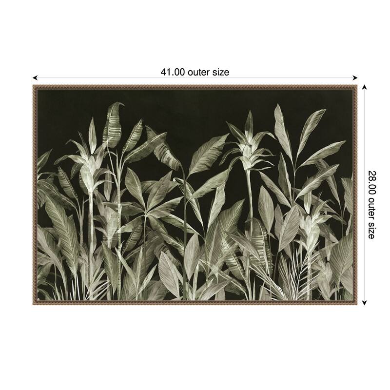 Monochrome Jungle Leaves at Night by Aria K Framed Canvas Wall Art Print - 41 x 28 in