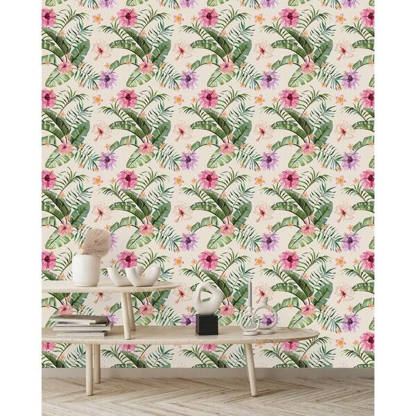 Beige Exotic Flowers Wallpaper Peel and Stick and Prepasted - Bed Bath ...