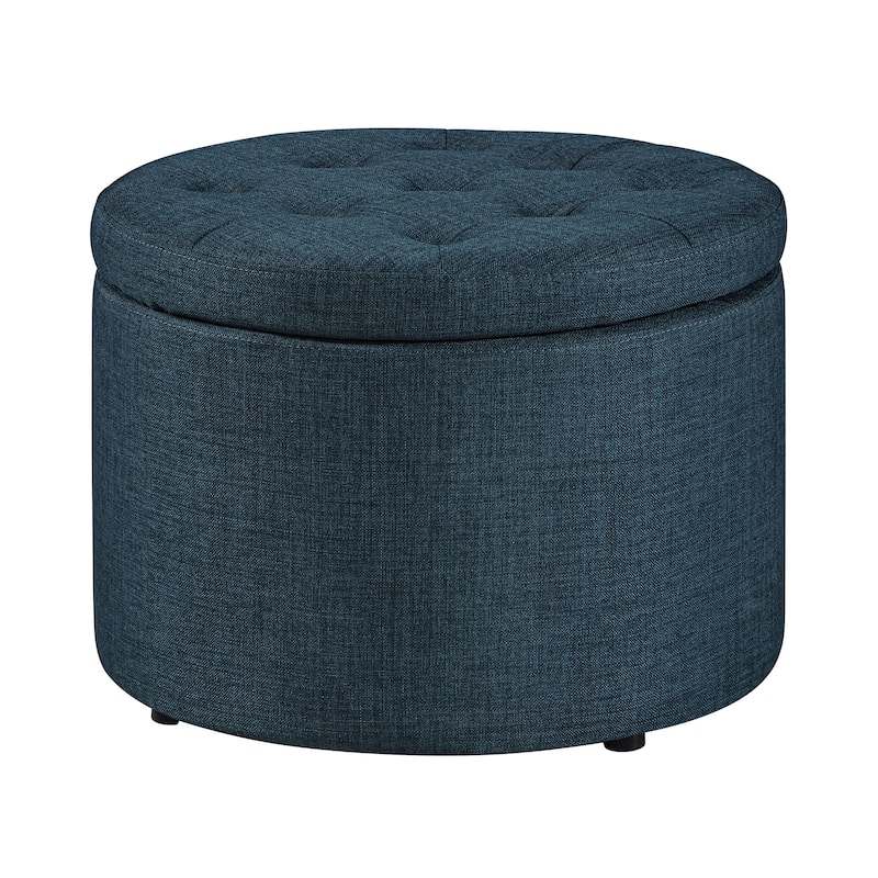 Convenience Concepts Designs4Comfort Round Shoe Storage Ottoman - Dark Blue Fabric