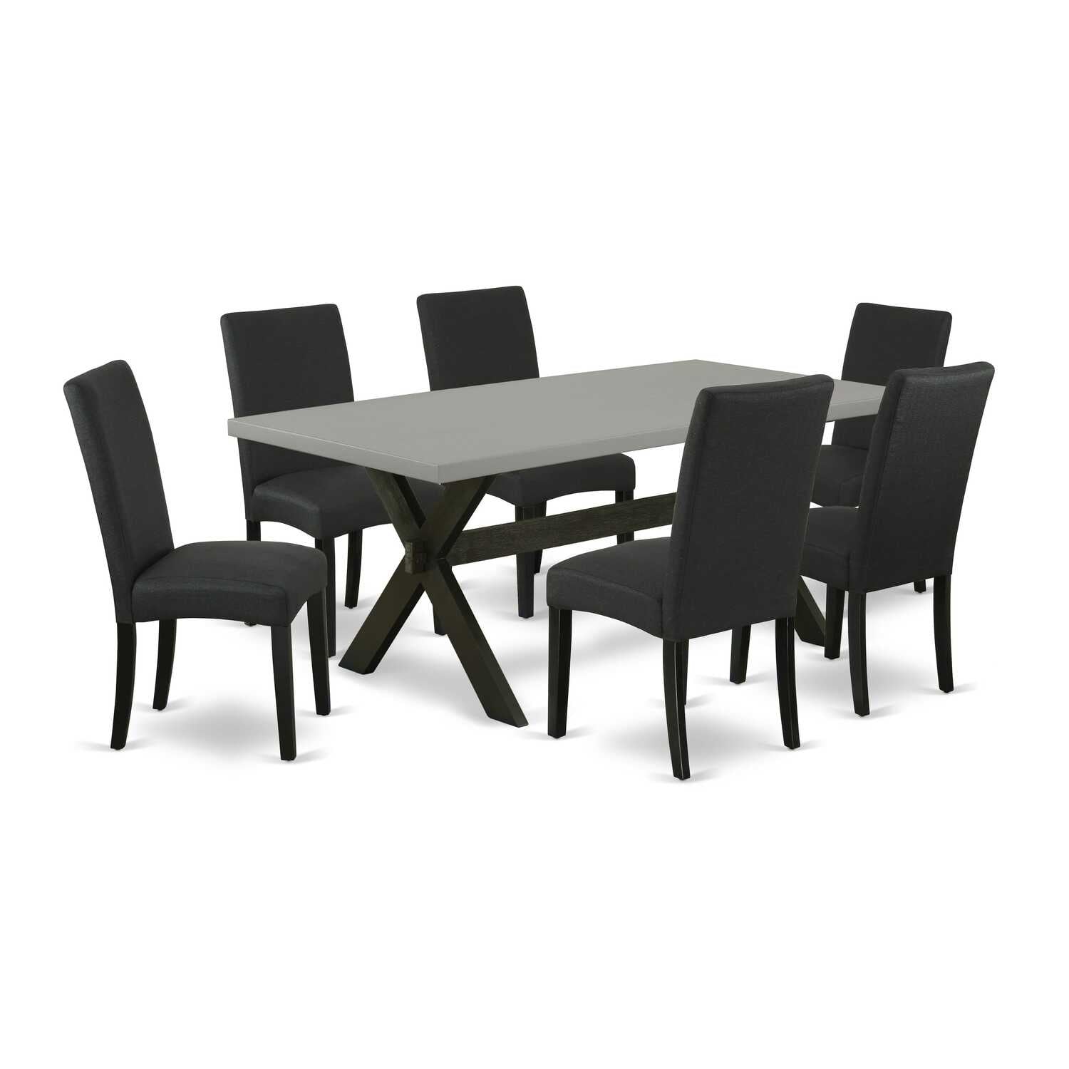 Boho Dining Room Set - 7 Piece Table & 6 Parsons Chairs - Modern Farmhouse Style - 72