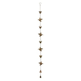 69" Copper Rustic Hummingbird and Flower Iron Hanging Rain Chain