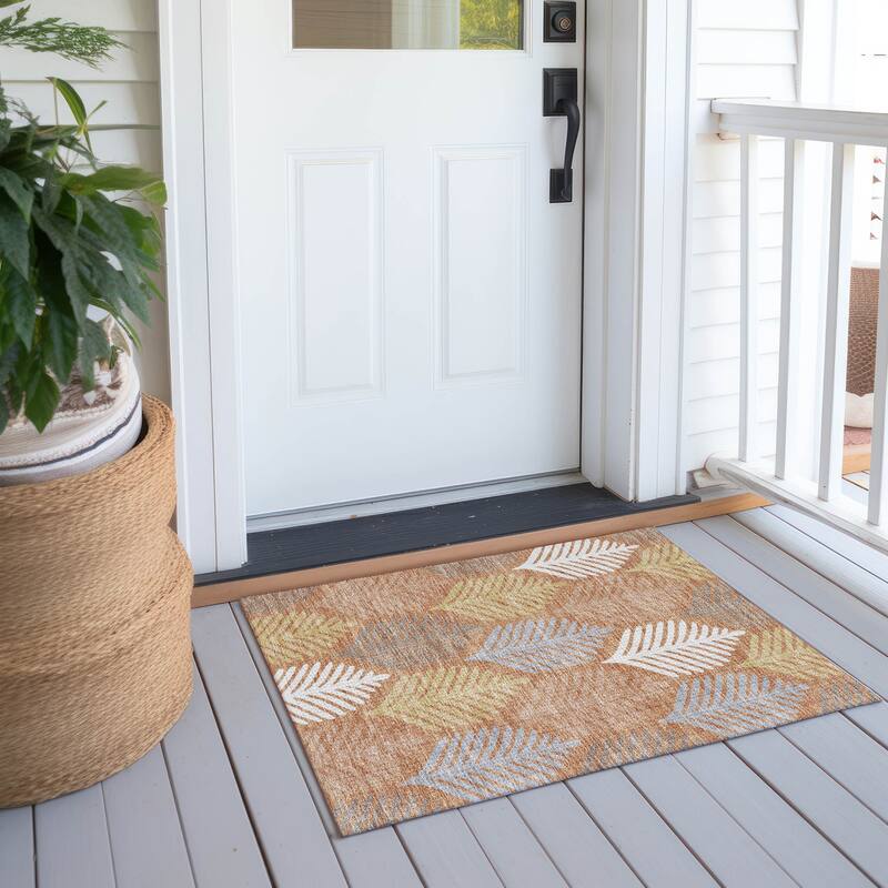 Machine Washable Indoor/ Outdoor Modern Fern Chantille Rug - Paprika - 1'8" x 2'6"