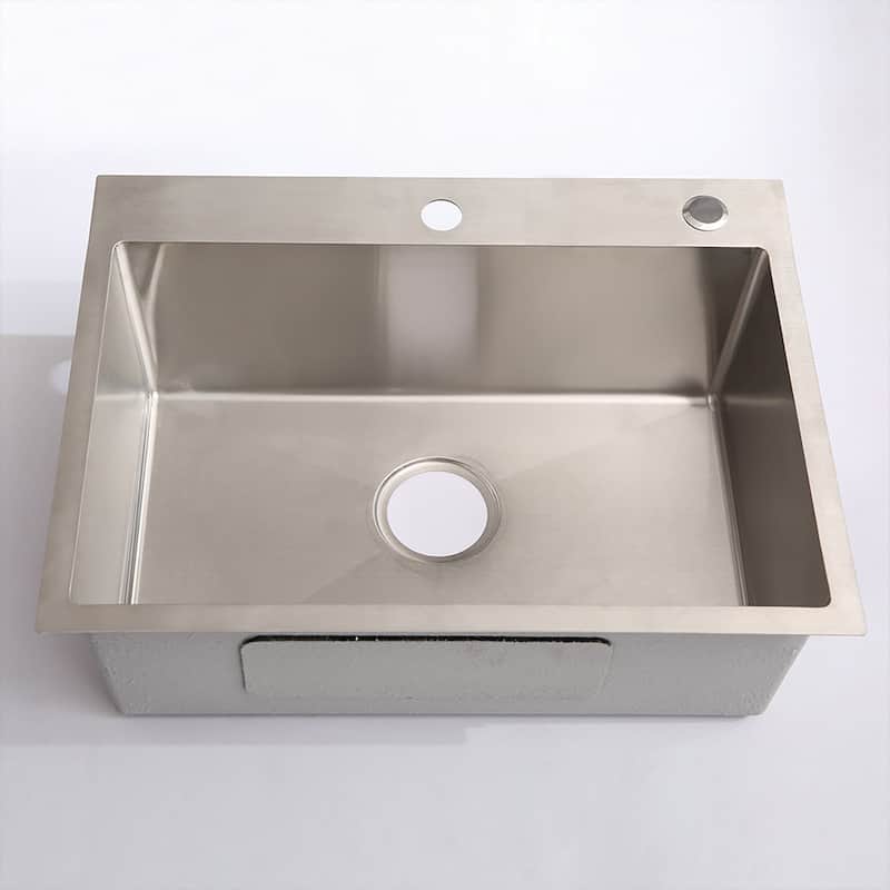24 In. Drop-in Single Bowl 12 Gauge Silver Stainless Steel Kitchen Sink with Faucet - 24‘’ x 18''
