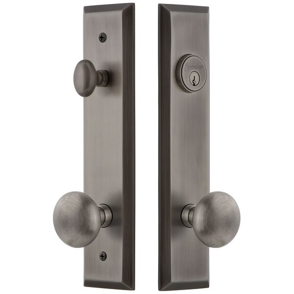 Grandeur FAVFAV_TP_ESET_234 Fifth Avenue Solid Brass Tall Plate Single Cylinder Keyed Entry Set with Fifth Avenue Knob and