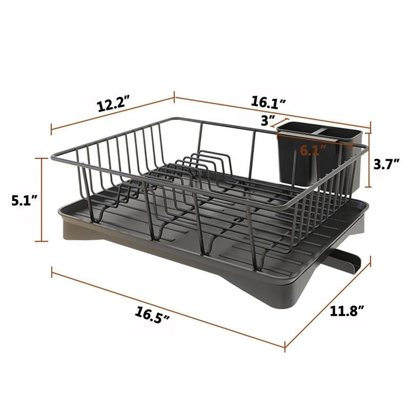 Dish Drying Rack with Utensil Holder, Kitchen Counter Dish Drainer Shelf - 5.1'' H X 16.5'' W X 11.8'' D