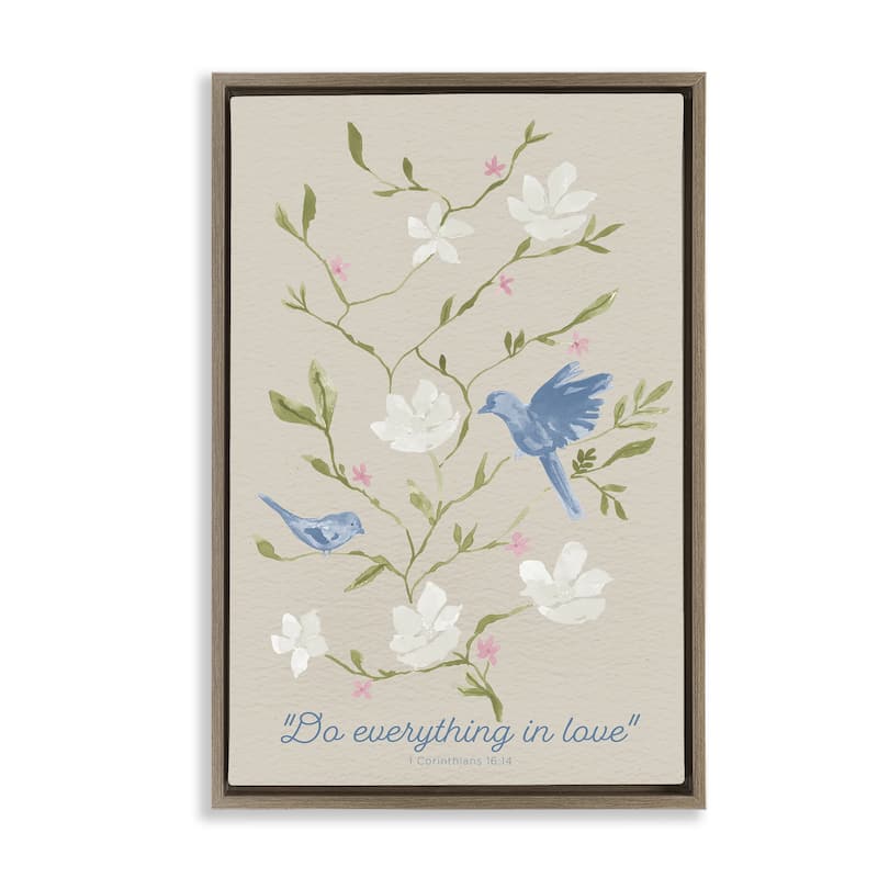 Stupell Floral Do Everything In Love Framed Floater Canvas Wall Art Design By Lucille Price - 21 x 31 - Brown