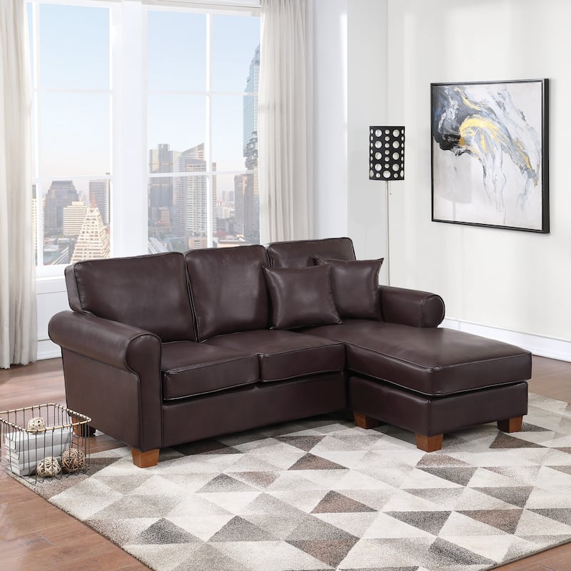 Rylee Rolled Arm Sectional with Pillows - Cocoa