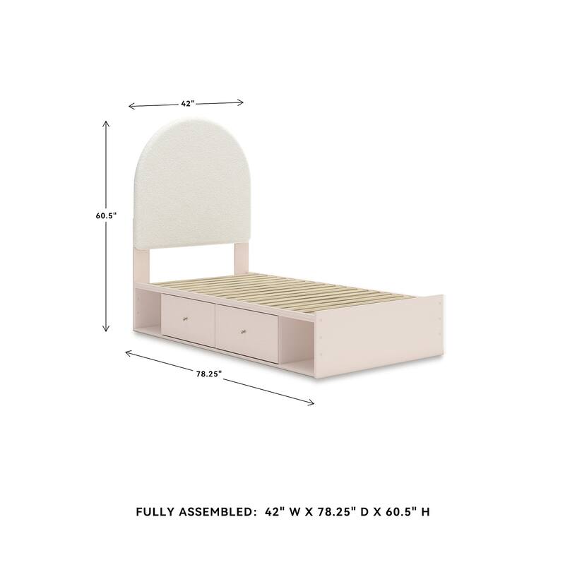 Signature Design by Ashley Wistenpine Pink/Cream Twin Upholstered Panel Platform Bed with Storage