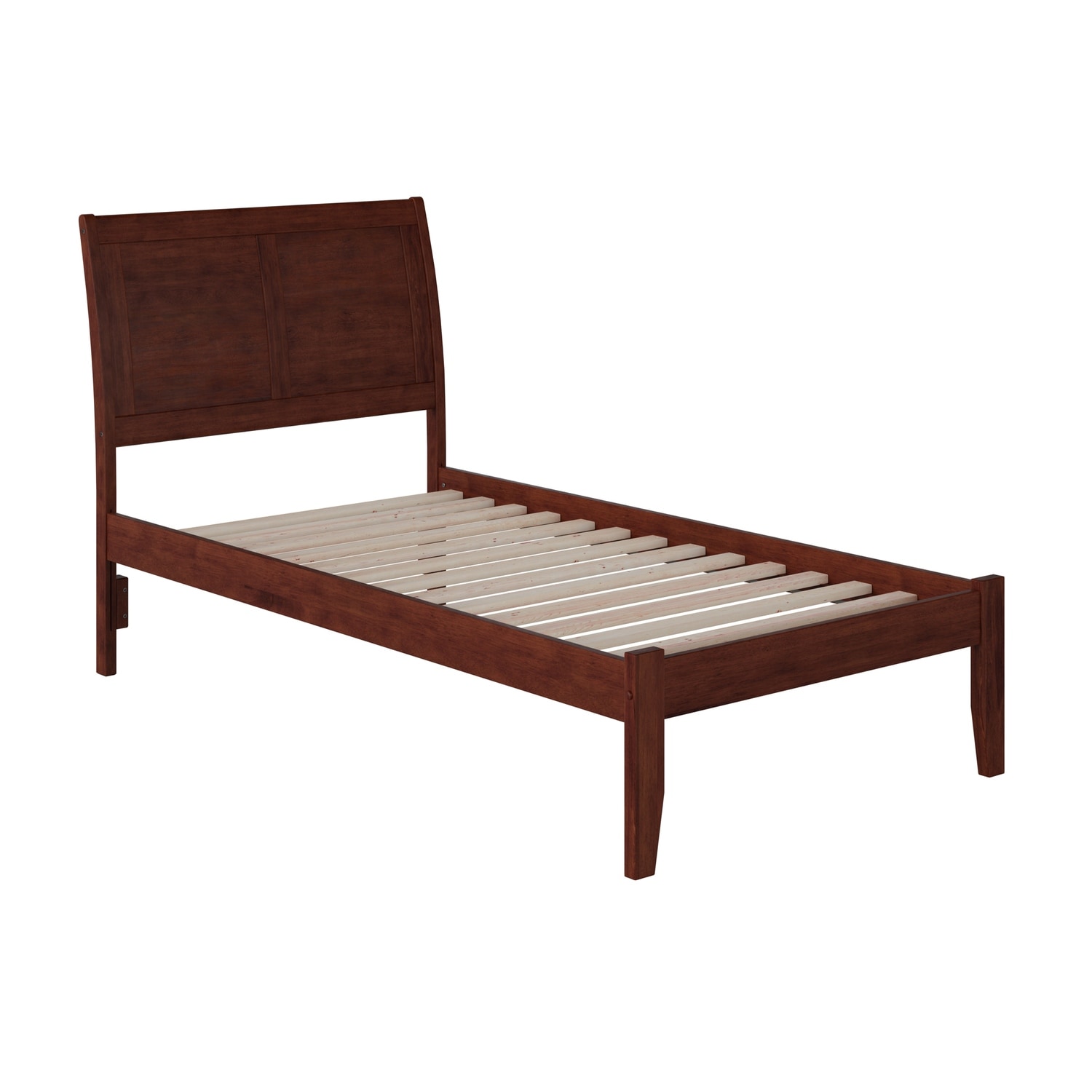 King Platform Bed - Modern Wood Sleigh Style Bed Frame - HomeStock Walnut Finish