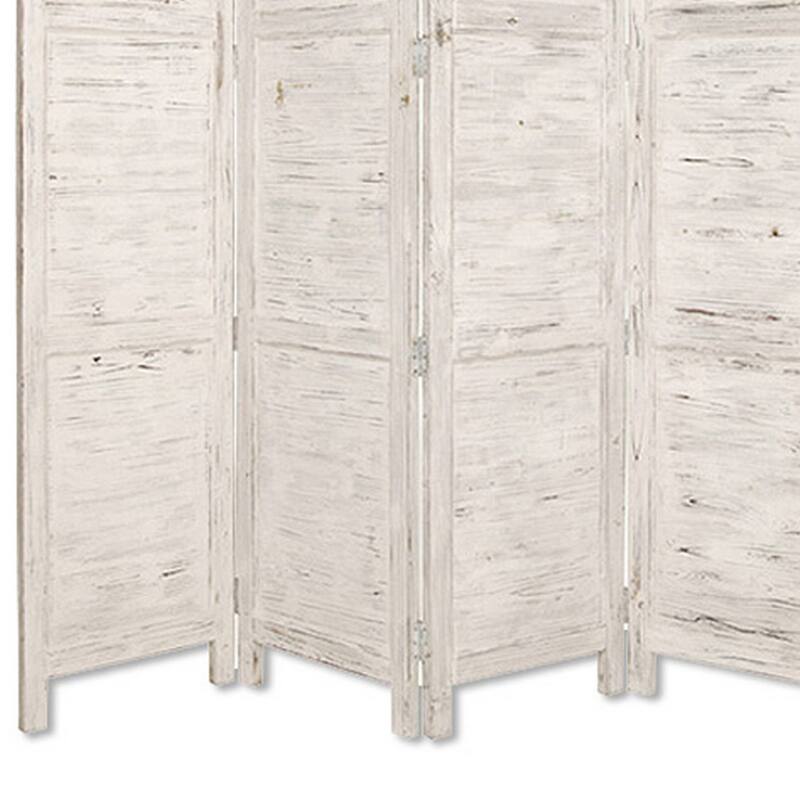 Wooden 4 Panel Foldable Floor Screen with Textured Panels, White