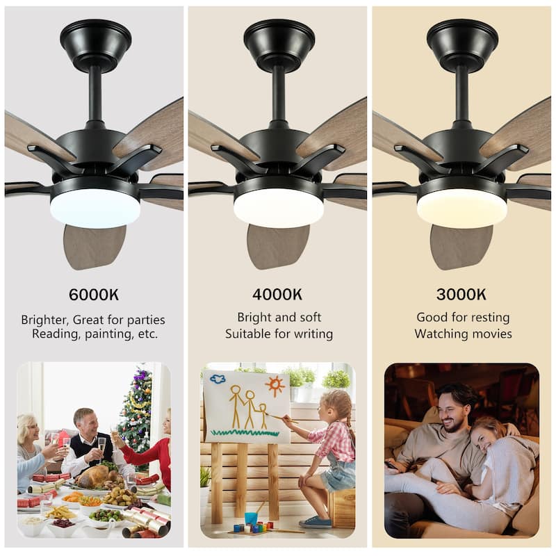 48" Farmhouse Ceiling Fan with Lights and Remote Control, Quiet DC Motor 6 Speeds Reversible Ceiling Fan for Living Room
