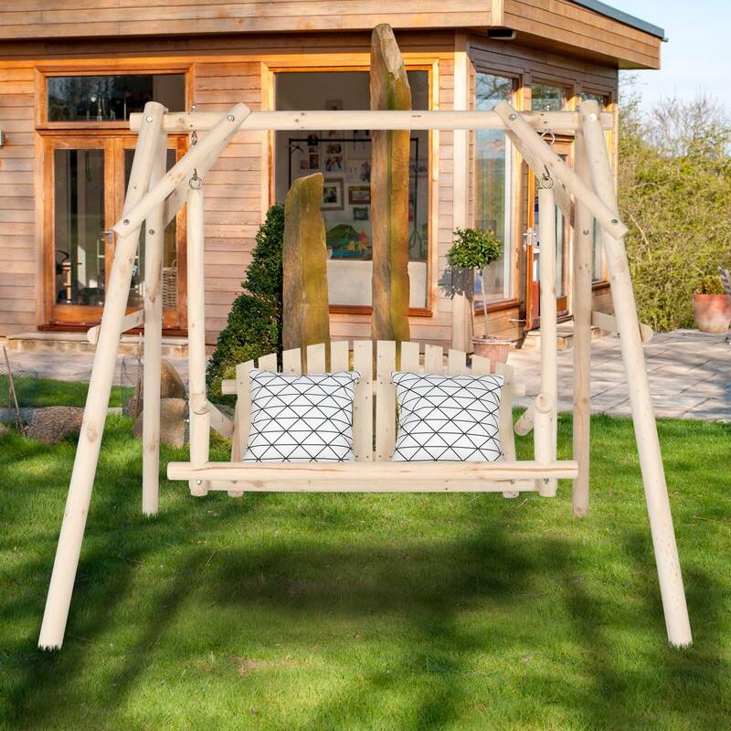 6.5ft Outdoor Wood Porch Swing with Stand - N/A