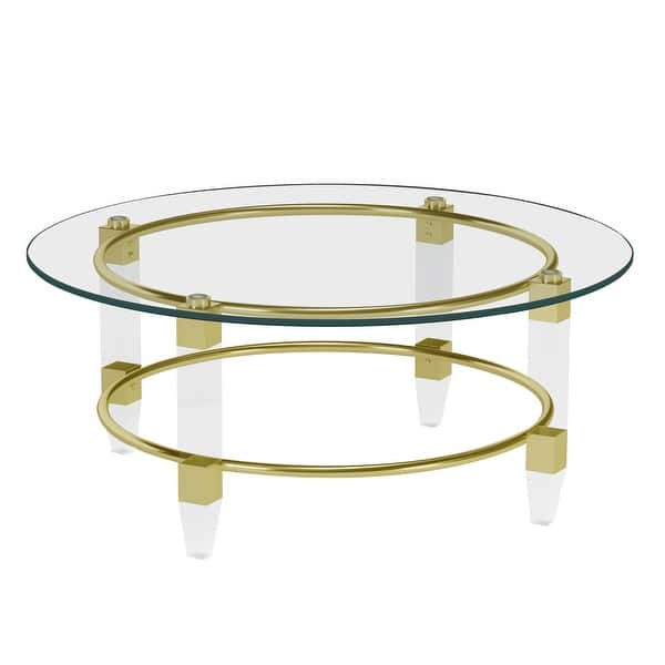 Somette Round Glass Cocktail Table with Acrylic Legs & Gold Plated