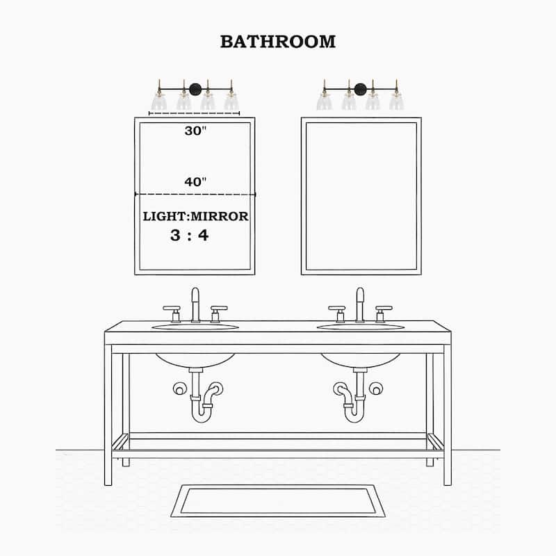 Black Gold 4-Light Modern Vanity Lights Bathroom Light Fixture with Clear Glass