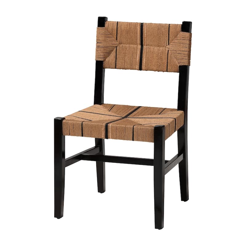 Prita Bohemian Paper Loom and Black Mahogany Wood Dining Chair - Black