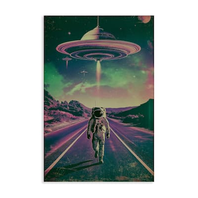Stupell Astronaut with Overhead UFO Canvas Wall Art Design By Wumples