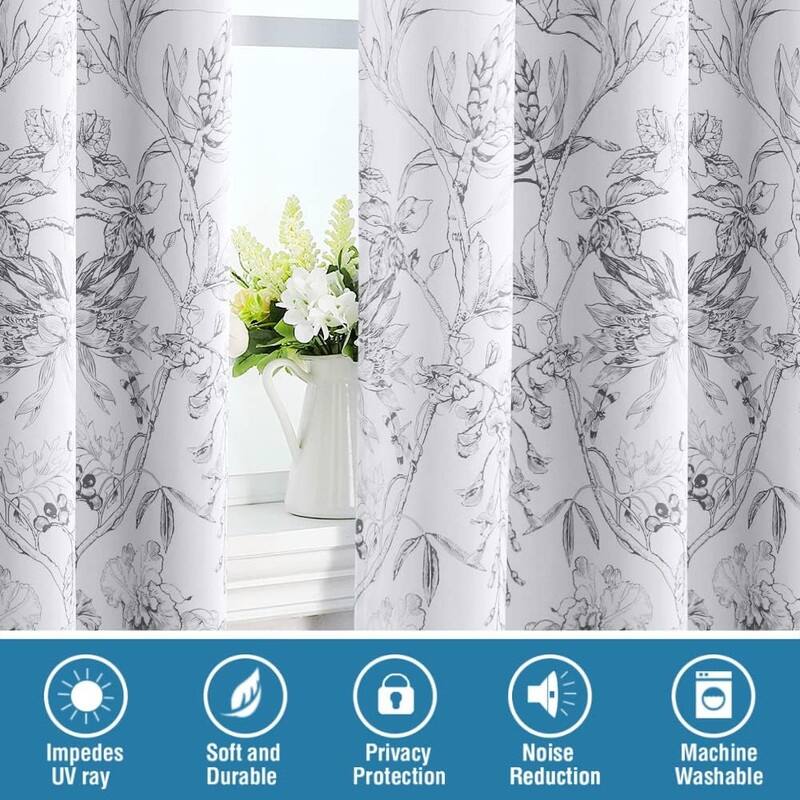 Living Room Camellia Floral Blackout Curtains 96 Inches