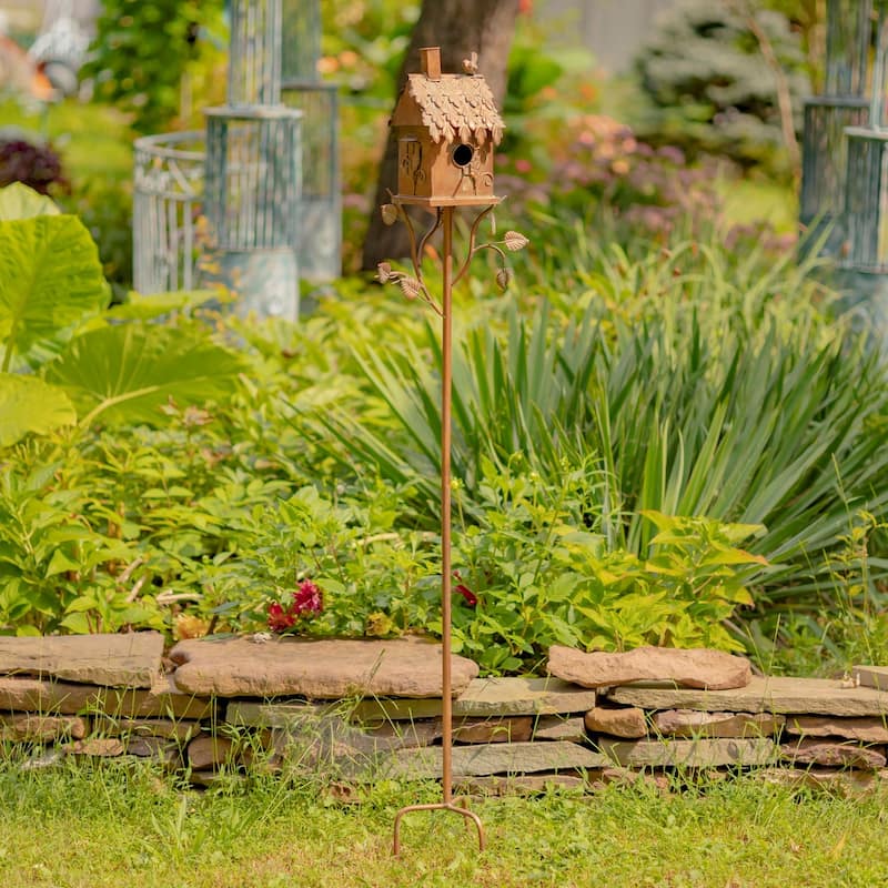 Country Style Iron Birdhouse Stake "Chimney House"