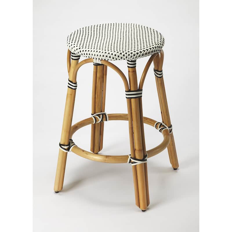 Tobias Black & White Rattan Counter Stool