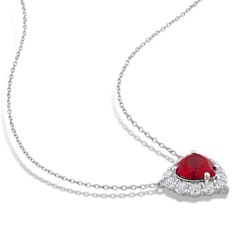 Miadora Sterling Silver Gemstone Halo Necklace and Earrings Set