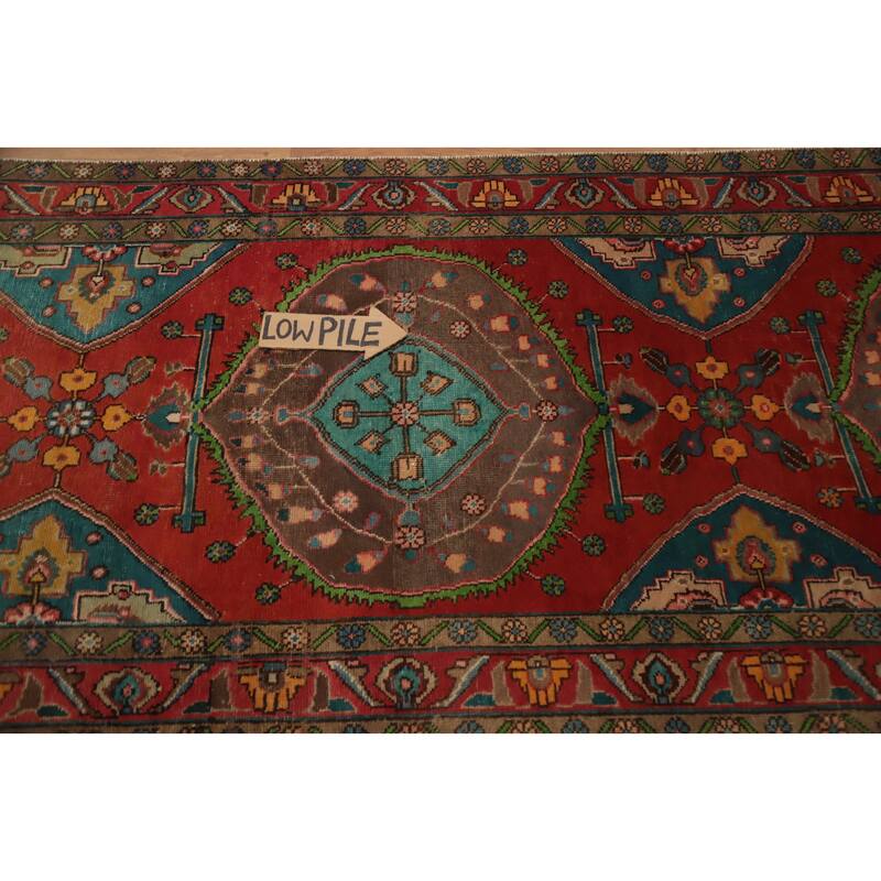 Hand Knotted Oriental 100% Wool Carpet Traditional Geometric Oranges & Rust Tabriz Runner Rug - 13' 3'' X 3' 3''