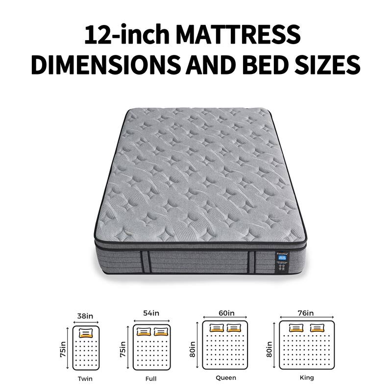 Luxury 12'' Memory Foam Hybrid Mattress in a Box, Twin/Full/Queen/King Size, for Pressure Relief