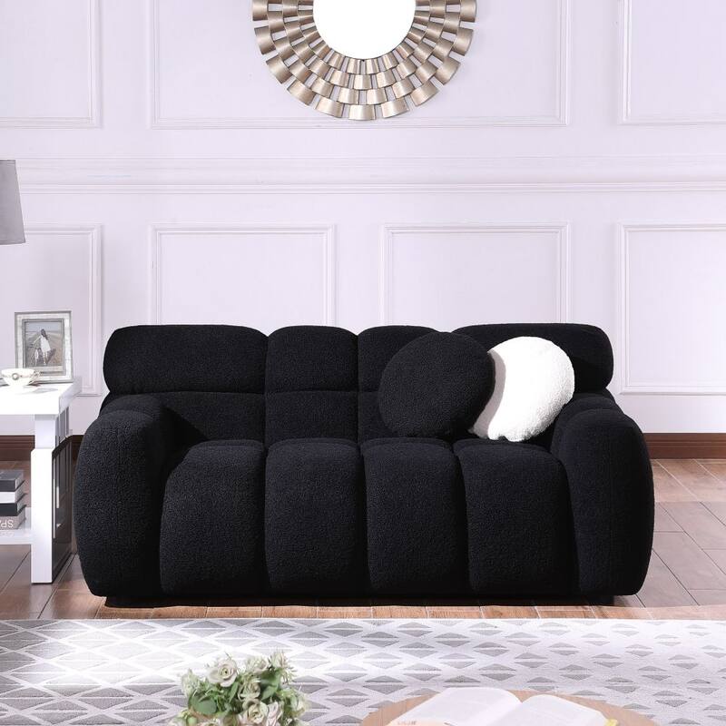 3 Seat Boucle Sofa with Two Pillows - Black