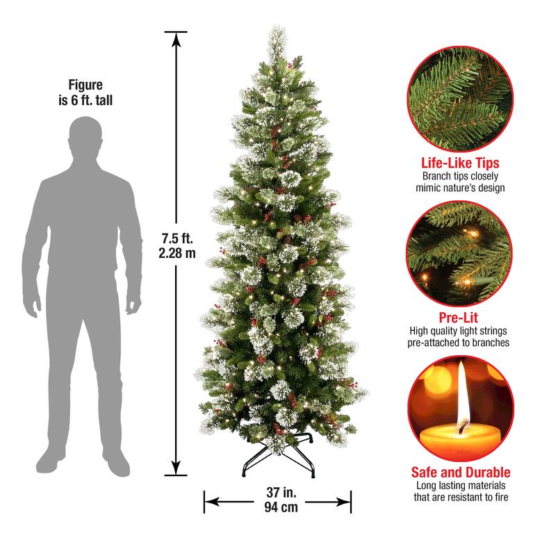National Tree Company 7.5 ft. Wintry Pine Slim Hinged Tree with 400 Clear Lights - 7.5 Foot