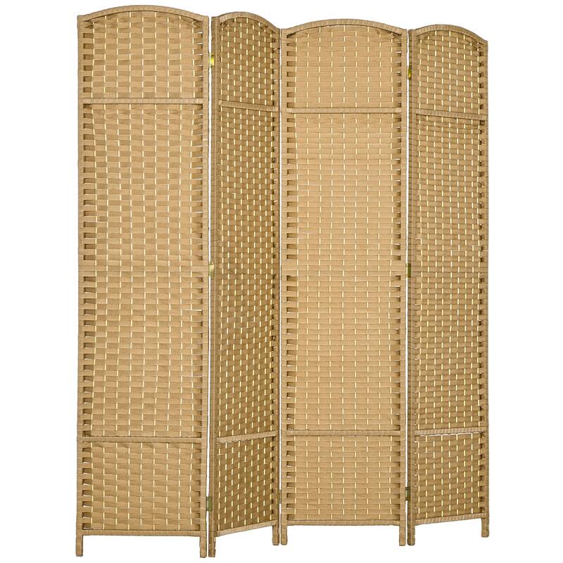 Room Divider, 4 Panel Folding Privacy Screen, 5.6' Tall Freestanding Wall Partition for Home Office, Bedroom, Nature Wood - Natural Wood