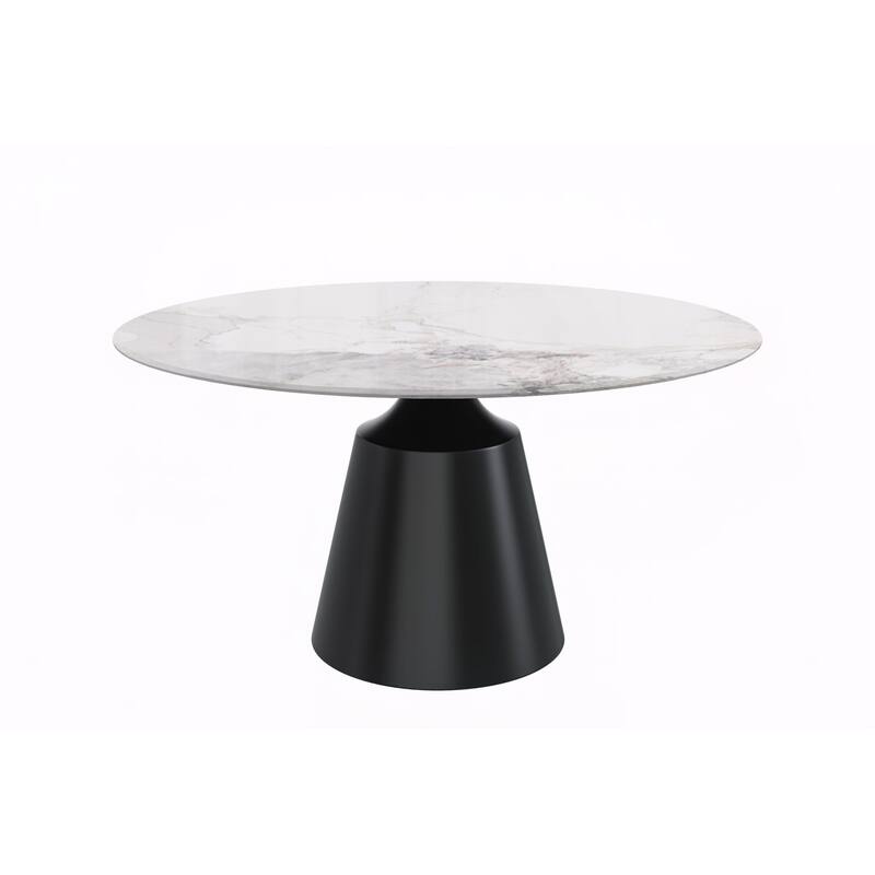 Prynn Dining Table with Round Top and Black Pedestal Base