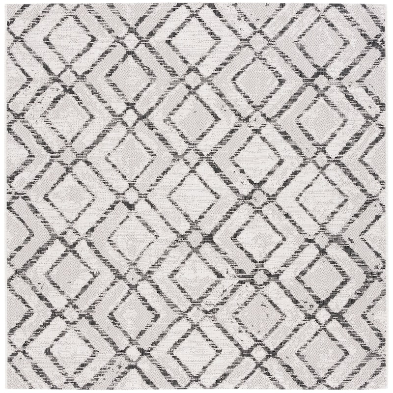 SAFAVIEH Courtyard Irlinda Transitional Indoor/Outdoor Rug - 6'7" Square - Ivory/Black