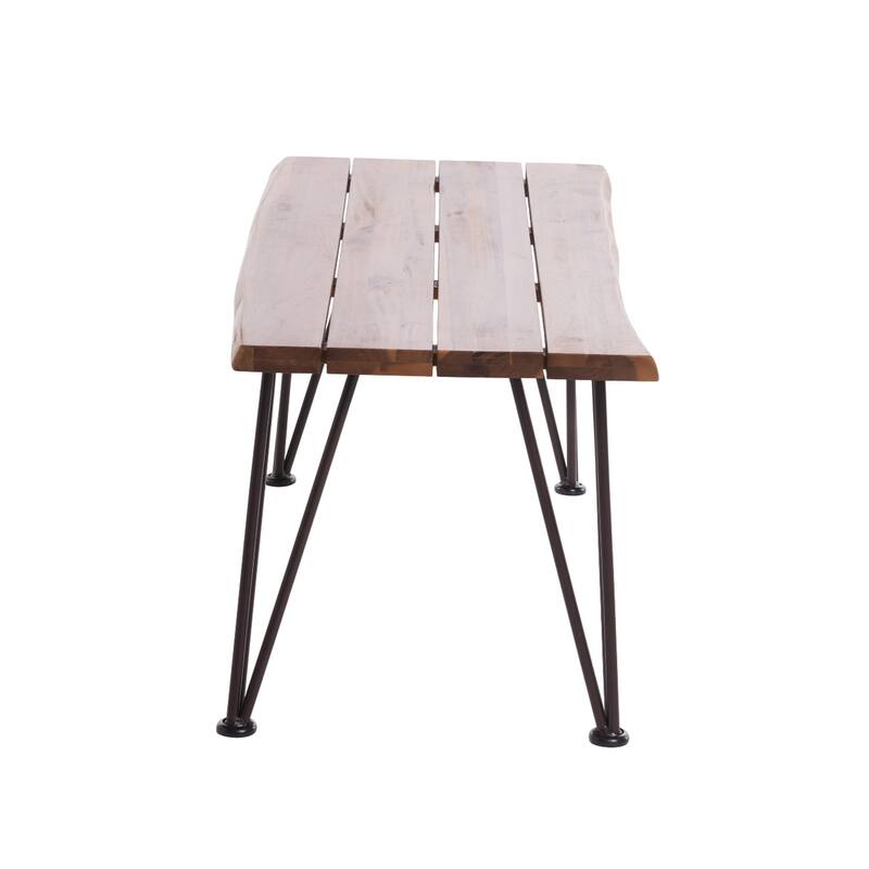 Zoe Outdoor Coffee Table, Hairpin Legs, 43in Brown Slatted Acacia Wood