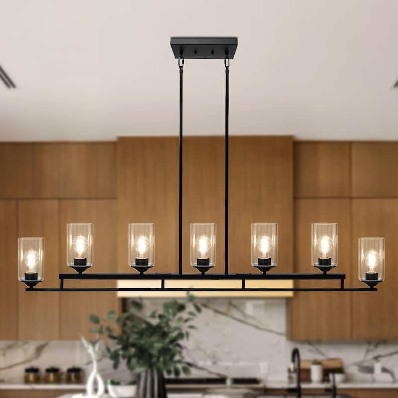 Modern Farmhouse 7-Light Chandelier 53 IN Black Island Light for Kitchen Island - 53.1" W x 3.9" D x 10.4" H