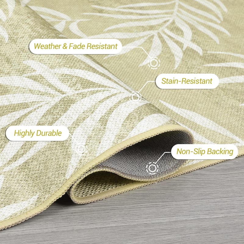 Modern Washable Area Rug - With Tropical Leaf Pattern for Living Room, Bedroom, Soft Non Slip Non Shedding
